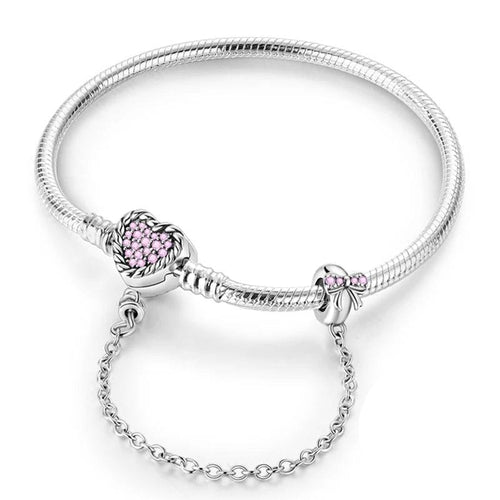 Pink Heart & Bow Clasp Bracelet