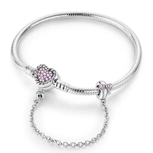 Pink Heart & Bow Clasp Bracelet