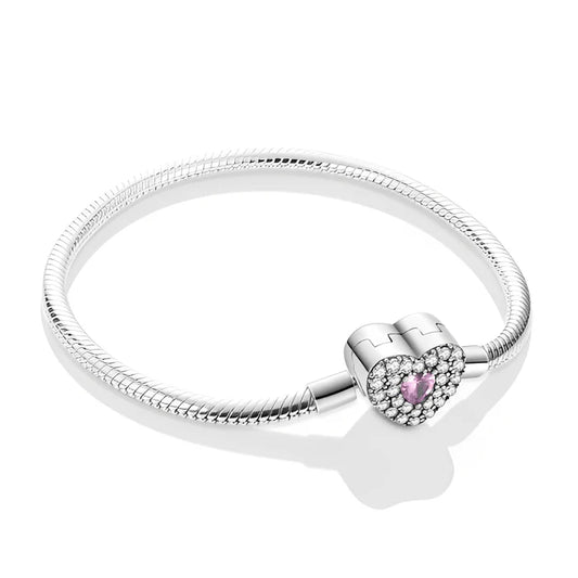 Pink Heart Pavé Snake Chain Bracelet