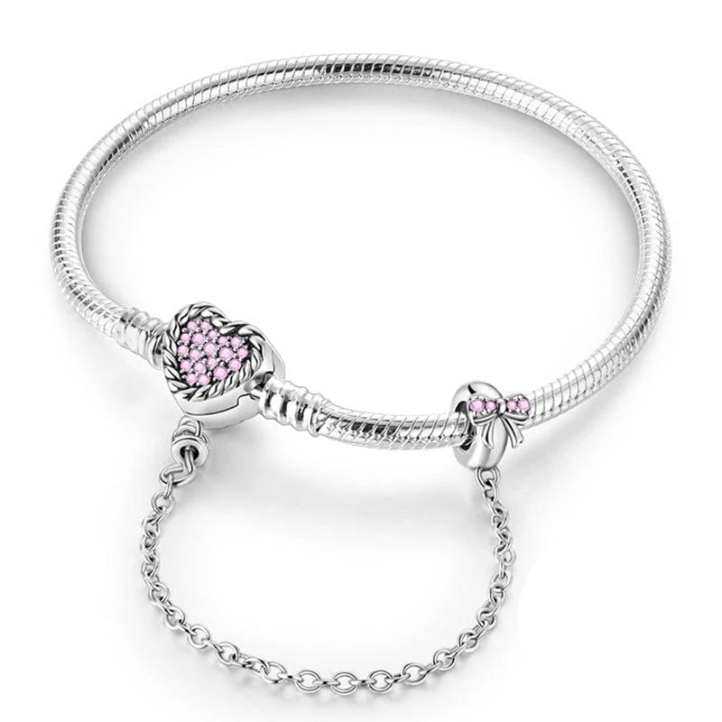 Pink Heart & Bow Clasp Bracelet